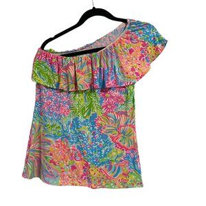 Lilly Pulitzer Neveah One Shoulder‎ Blouse in Lovers Coral Size S